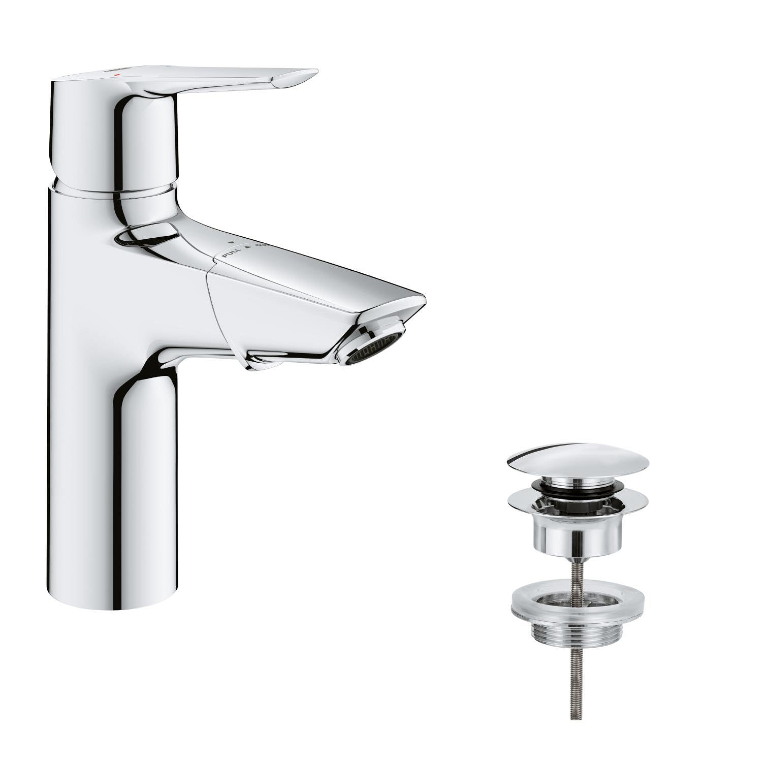 Grohe QUICKFIX Start Miscelatore Monocomando per Lavabo, per famiglia, Taglia M, Cromo, con doccetta estraibile, Strumento di Installazione Incluso, 24205003