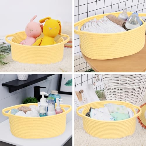 Image of ABenkle Small Basket with Handles, Boho Decorative Rope Woven Dog Cat Toy Storage Bin Shelf Storage Organizer, Easter Christmas Gift Basket, 12 inchx8 inchx5 inch