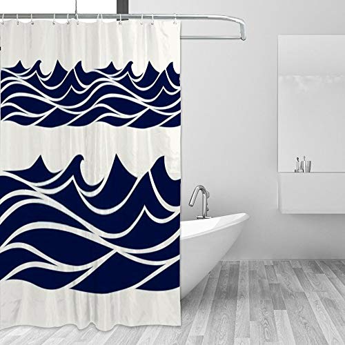 Rideau de douche en polyester motif vagues bleues haute densité