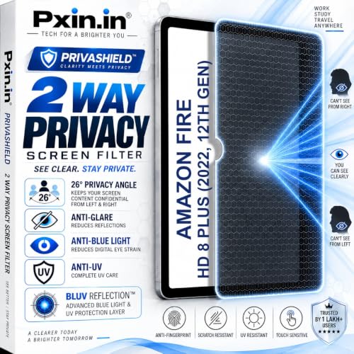 Image of Pxin Tablet Privacy Guard compatible with Amazon Fire HD 8 Plus 2022 12th Gen | 2 Way Privacy screen | Anti Glare | Anti Spy Screen | Anti Bluelight | UV Protect | Eye Protection | Privashield