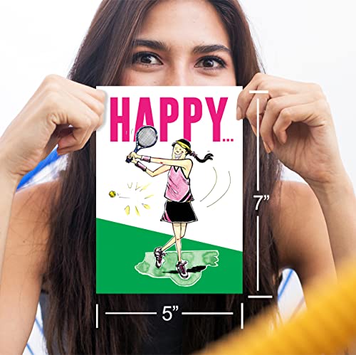 Play Strong Tennis Girl Birthday Card 1-Pack (5X7) Power Player Illustrated Sports Birthday Cards Greeting Cards- Awesome For Basketball Players, Coaches And Fans Birthdays, Gifts And Parties! #TOP5