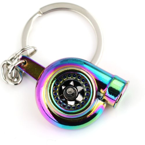 Image of maycom Creative Sleeve Spinning Turbo Turbine Turbocharger Keychain Key Chain Ring Keyring Keyfob (Neo Rainbow)