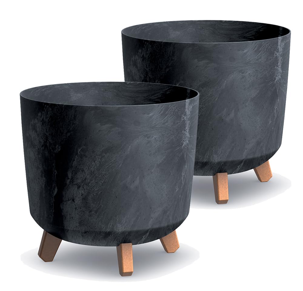 Tymar Grands pots de fleurs avec pieds, cache-pot, grand pot de fleurs, pot de fleurs mat, pot de plantation pour l'intérieur et l'extérieur ((2pack) Béton Anthracite ; Hauteur 28,5 cm/ø 30 cm)