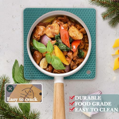 Image of 4 Pack Silicone Trivets for Hot Dishes, Dark Green Silicone Hot Pads Trivet for Hot Pots and Pans, 4 PCS Heat Resistant Silicone Mats Pot Holders for Kitchen Counter, Large Coasters & Jar Opener