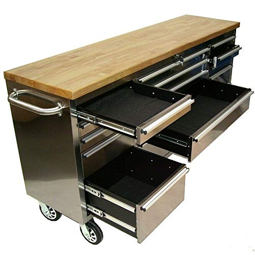 AWZ Edelstahl Werkstattwagen Werkbank 66060 Werkzeugwagen XXL 15 Schubladen Rollwage – Bild 6