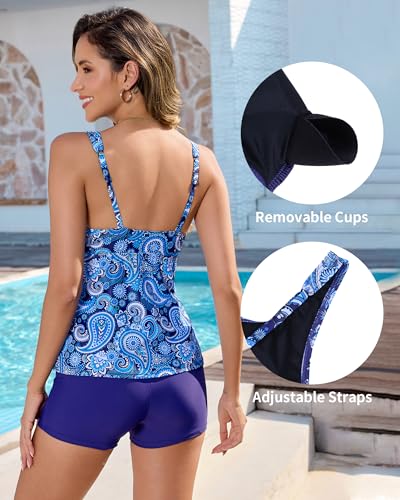 Tankini Swimsuits for Women Two Piece Tummy Control Swimsuit Top with Boyshort Modest Bathing Suit2