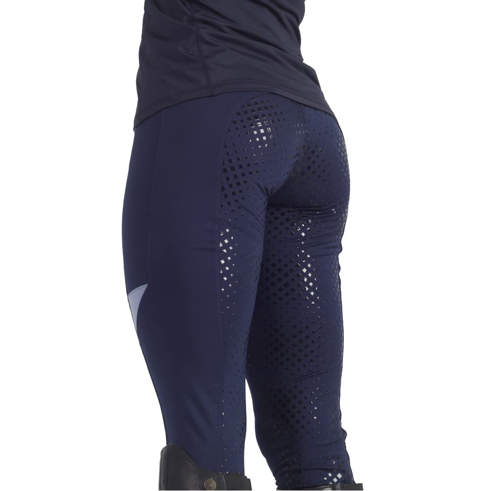 Collant da equitazione da donna in silicone sedile completo con tasche per telefono Jodhpurs Equitazione/Palestra/Yoga Leggings Collant Calzamaglia, Marina/Oceano, 28 W