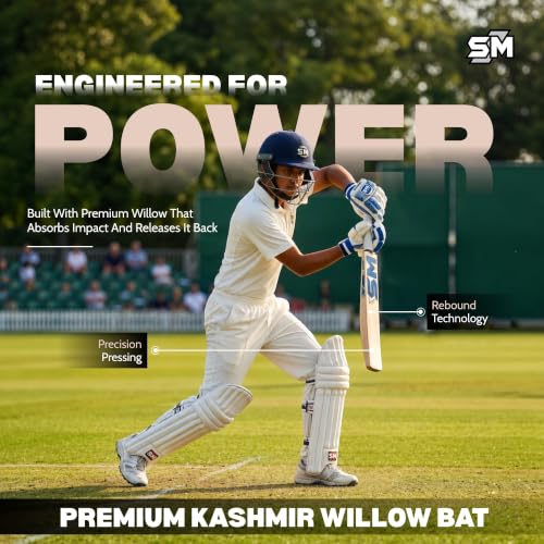 Image of SM Core Kashmir Willow Cricket Bat | Wooden Cricket Bat | Massive Bat Profile | Thick Edges | Rebound Technology | Superlight Pickup | Club & Academy Cricket Bat | Size SH