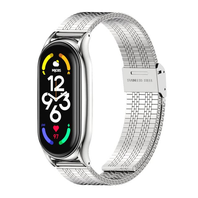 Smart Accessories - Strap for Mi%Band 7 6 5 4 3 Metal Wristbands Mi%Band 5 Strap Pulseira Mi%Band 6 Bracelet for Xiaomis Miband 3 4 Stainless Steel (ANX Silver Chína)