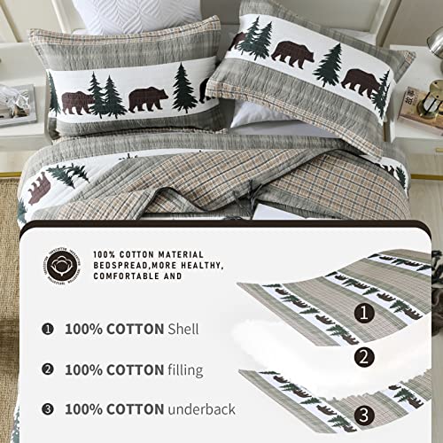 Finlonte Quilt King Size, 100% Cotton Christmas King Size Quilt, Lodge Cabin Farmhouse King Quilt, Brown Green Lightweight Soft Quilt Bedspread Sets For All Season, 3 Pieces #TOP5