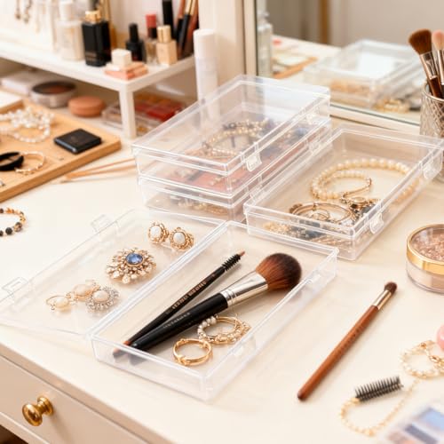 Image of 4 Pack Rectangular Clear Plastic Storage Containers | 7.87 x 4.72 x 1.38 inch, Hinged Lid, For Beads and Small Craft Items