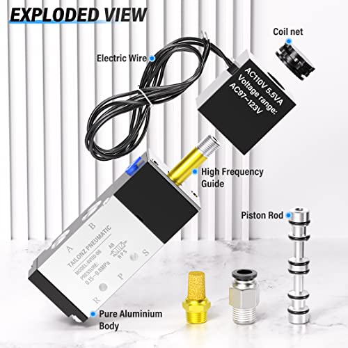 Image of TAILONZ PNEUMATIC 1 /8 inchNPT Solenoid Valve 4V110-06 AC220V Single Coil Pilot-Operated Electric 2 Position 5 Way Connection Type Outlet wire