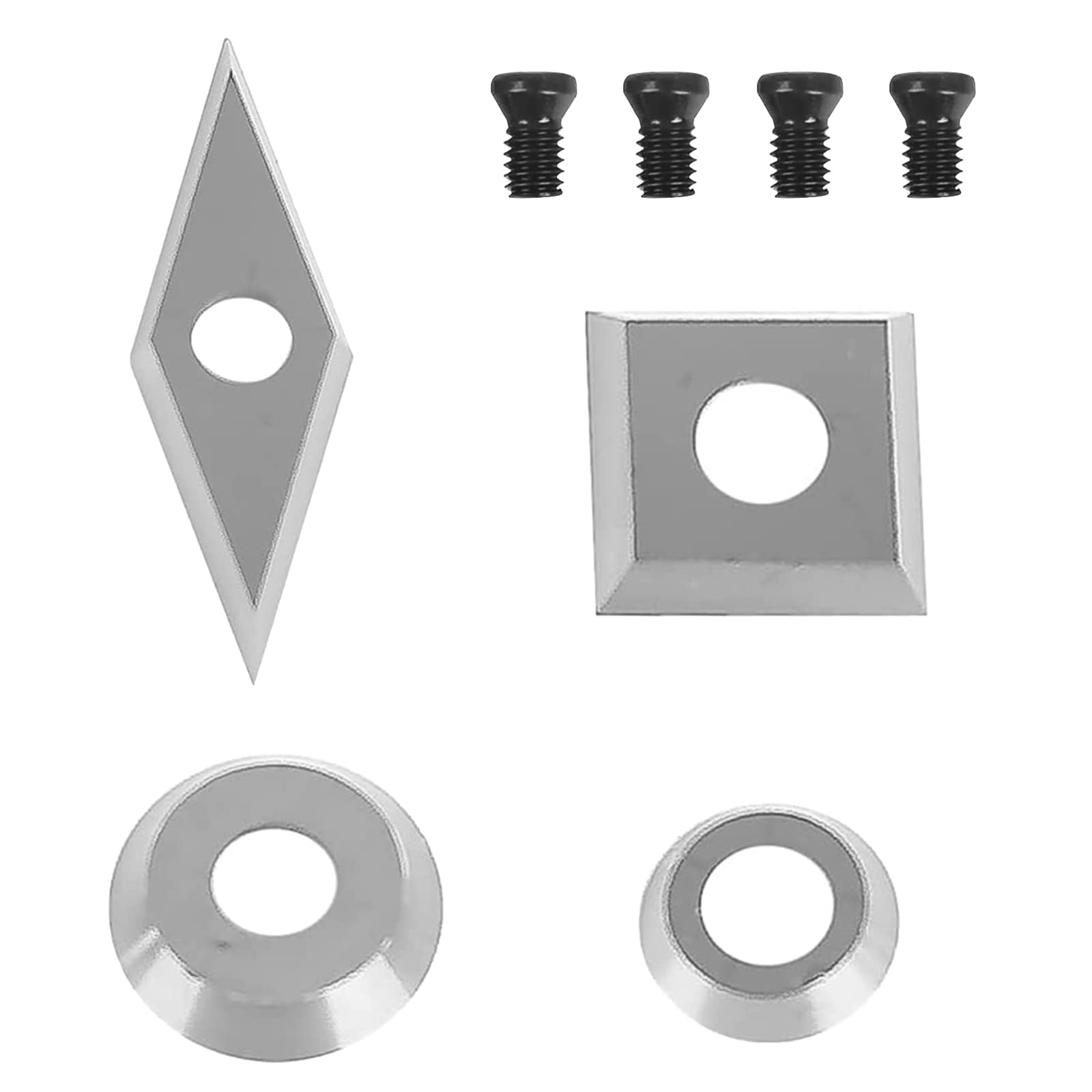 16PCS Inserti Per Carburo Tungsteno Set Per Utensili Per Tornio Di Legno,Inclusi Quadrati,Diamanti Con Punta Acuminata,Frese A Forma Rotonda Da 12 E 8.9 Mm, Con 4 Vite M4 Di Ricambio