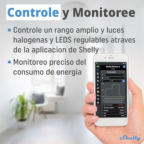 Miniatura 5 de Shelly Dimmer 2, Módulo Regulador de Luz W-Fi, Atenuador Inalámbrico, No necesita neutro, LED 10-220W, incandescentes/Halógenas 1-220W Compatible con Alexa & Google Home, iOS Android App
