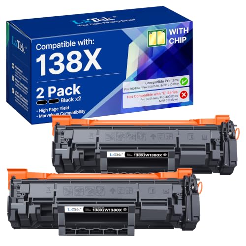 Image of 138X 138A Compatible Repalcement for HP 138X Black Laserjet Toner Cartridge | W1380A W1380X 138X Black Toner Cartridge for HP Laserjet Pro MFP 3101fdw 3101sdw 3001dw 3001fdw Printer (2 Black) with CHIP