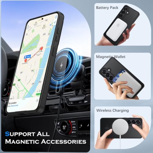 Image of Elzzi Magnetic Magsafe Case for Samsung Galaxy S26 Plus Cover, Compatible with MagSafe Translucent Matte Hard PC + TPU Hybrid Back Cover, Slim Shock-Resistant Protective Case (Black)
