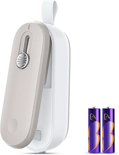 FEPPO Mini sellador de bolsas, sellador de bolsas con cortador, sellador térmico 2 en 1, sellador de chips portátil, sellador de alimentos de mano,