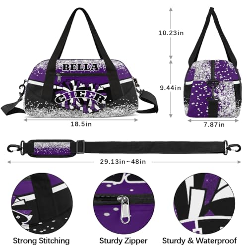 Custom Kids Sports Duffel Bag Glitter Purple Cheer Personalized Dance Gym Bag for Boys Girls Lightweight Weekender Travel Duffle Cheer Bag3