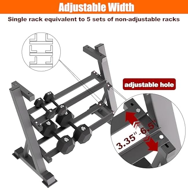 3 Tier Dumbbell Rack, 1200LBS Adjustable Weight Rack for Home Gym, Heavy Duty Dumbbell Holder for Kettlebell & Free Weights Storage Organizer, Dumbbell Rack Stand Only