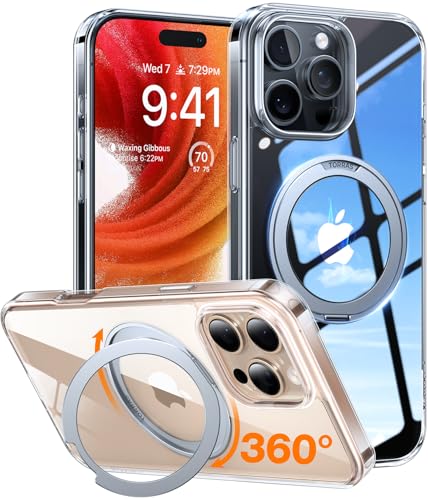 Image of TORRAS Upgraded 360 Rotatable Magnetic Ring for iPhone 16 Pro Max Case, Fit for MagSafe with Stand Ring Holder, 16FT Mil- Grade Shockproof Translucent for iPhone 16 Pro Max Phone Case Ostand, Clear