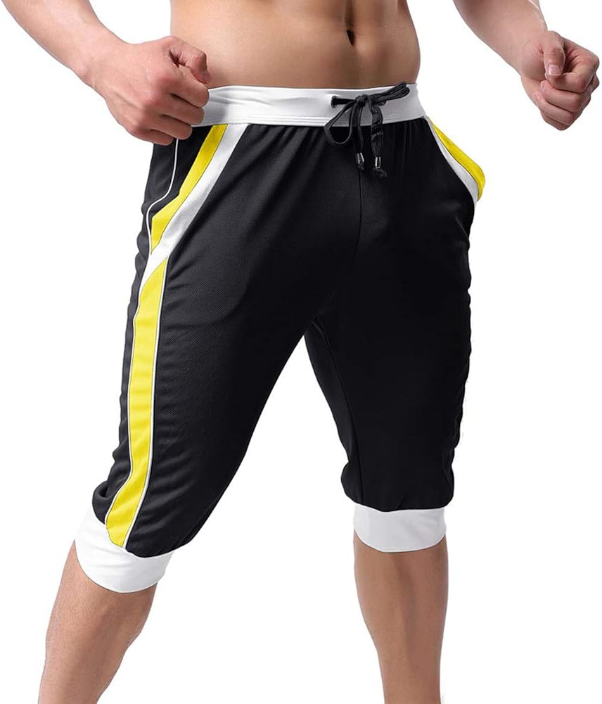 Kefitevd ジョギングパンツ メンズ 7分丈 トレーニングパンツ ジョガー 送料無料お手入れ要らず ジムパンツ スポーツ用 春夏秋 吸汗速乾 筋トレ クロップドパンツ メッシュ生地 半ズボン