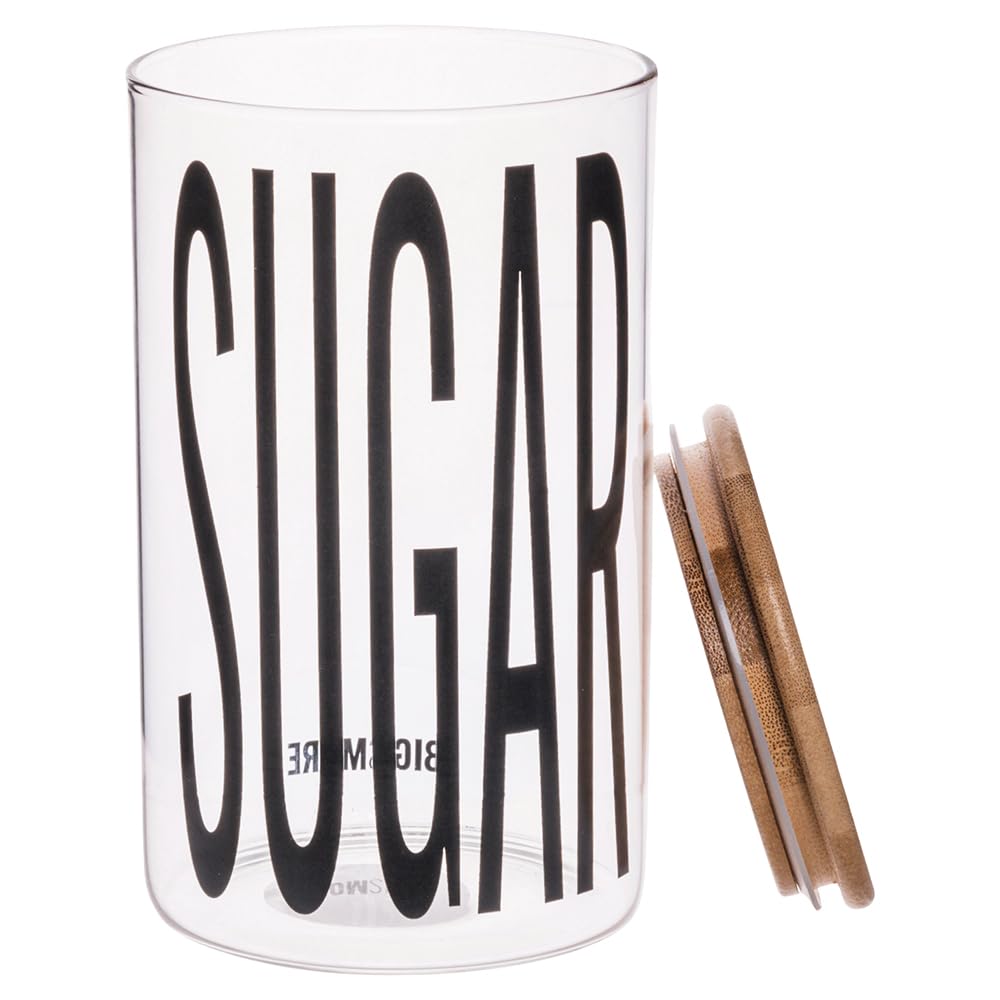 Tarro De Azúcar De Cristal Con Tapa De Bambú – 1 Litro, Diseño Minimalista "Sugar" Por Villa D'Este Home