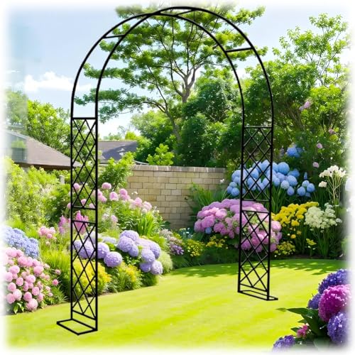 Treillis d'arche de jardin en métal pour plantes grimpantes, tonnelle de rose, décoration extérieure, pergola pour fêtes d'intérieur/extérieur, 1,8 m à 3,7 m de large, noir (l 280 x H240 cm)