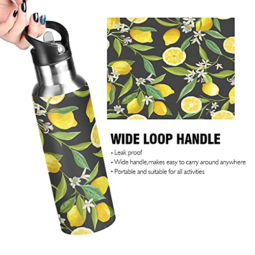 One Bear Lemon Water Bottle Acuum Insulated Stainless Steel Leakproof Wide Mouth Kettle With Straw Lid For Fitness Gym Outdoor Sports 10.8 X 2.8 Inch #TOP3