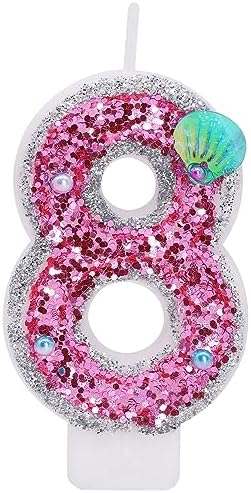 Hot Pink Number Birthday Candle, 2.16in Pink And White Happy