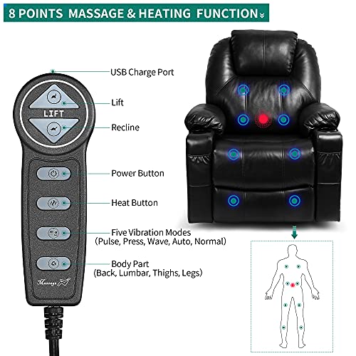 Yitahome Power Lift Recliner Chair For Elderly, Lift Chair With Heat And Massage, Faux Leather Recliner Chair With 2 Cup Holders, Side Pockets & Remote Control For Living Room (Black) #TOP3