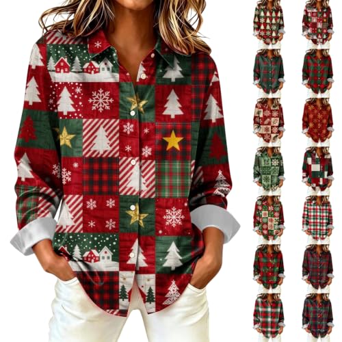 Christmas Shirts for Women Long Sleeve Lapel Button Down Xmas Party Shirts - image 1