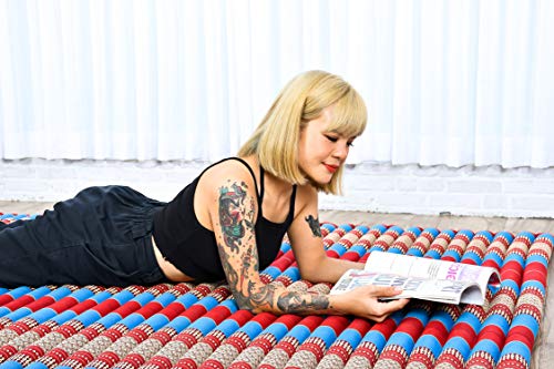 Image of Leewadee - Foldable Floor Mattress - Japanese Roll Up Futon -Trifold Tatami Mat- Guest Floor Bed - Camping Mattress - Thai Massage Mat, Kapok Filled, 75 x 57 inches, Blue Red