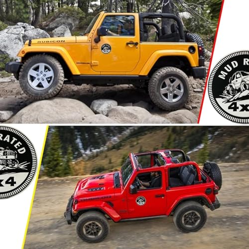Image of 2Pcs MUD Badge Rated Car Emblem, 4 x 4 Metal Automotive Badge 3D Metal Car Badges Emblems Round Emblem Decals Car Badge Decals Stickers Compatible for Jeep Wrangler SUV Vehicles Trucks Accessories