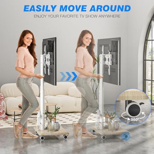 image for Rfiver Sleek Rolling TV Stand with Power Outlet for Home Decor, Height