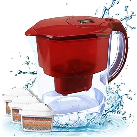 BU-KO Alkaline Water Jug, Purifier, Filter, Dispenser, Ionizer and Softener | Includes 3 Filters and pH Test Strip | Clear Sediment, Chemicals, Copper, Magnesium, Chlorine, Lead | No BPA | 3.8 Litre Cover