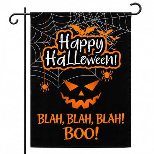 Pumpkin Bat Black Halloween Garden Flag 12×18 Inch Spider Decorative Flag - image 1