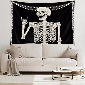 Riyidecor Skull Skeleton Tapestry Wall Hanging 51Hx59W Inch Funny Black and White Theme Home Decor for Men Women Gothic Hippie Halloween Bohemian Terror Rock and Roll Bedroom Living Room Dorm WW-SOKA Riyidecor Skull Skeleton Tapestry Wall Hanging 51Hx59W Inch Funny Black and White Theme Home Decor for Men Women Gothic Hippie Halloween Bohemian Terror Rock and Roll Bedroom Living Room Dorm WW SOKA