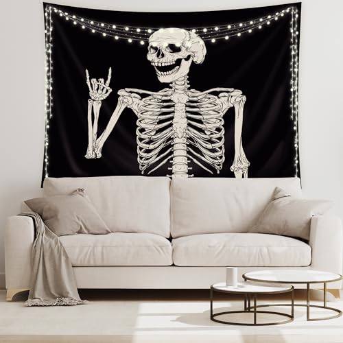 Riyidecor-Skull-Skeleton-Tapestry-Wall-Hanging-51Hx59W-Inch-Funny-Black-and-White-Theme-Home-Decor-for-Men-Women-Gothic-Hippie-Halloween-Bohemian-Terror-Rock-and-Roll-Bedroom-Living-Room-Dorm-WW-SOKA Riyidecor Skull Skeleton Tapestry Wall Hanging 51Hx59W Inch Funny Black and White Theme Home Decor for Men Women Gothic Hippie Halloween Bohemian Terror Rock and Roll Bedroom Living Room Dorm WW SOKA