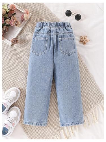 Milumia Girl's Heart Pattern Elastic Waisted Denim Pants Straight Leg Casual Jeans2