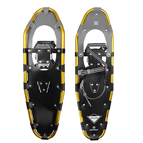 Winterial Highland Snowshoes 30 Inch Lightweight Aluminum Rolling Terrain Gold Snow Shoes with Carry Bag and Adjustable Poles