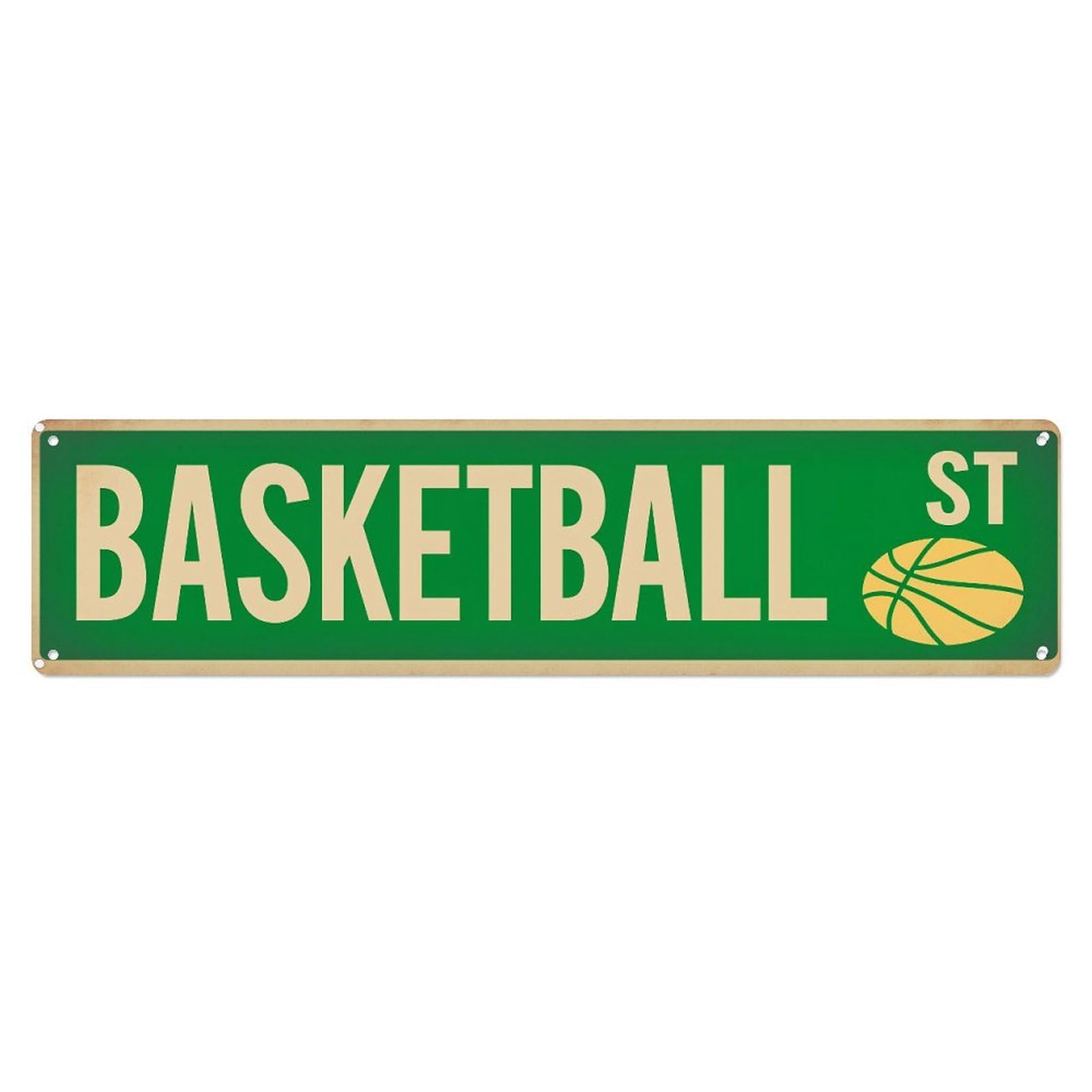 Basketball Street Sign Pattern Retro Metal Tin Sign, Vintage Decor Art Poster for Bar, Home, Man Cave, Kitchen, Laundry Room Gift 4x16Inch