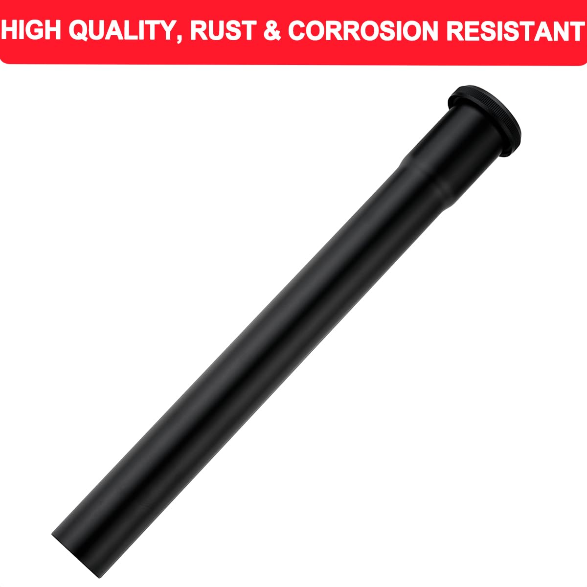 Tubo de extensión de junta deslizante de latón de 1-1/4 pulgadas de diámetro exterior x 12 pulgadas, tubo de extensión resistente para desagüe de fregadero de baño, negro mate