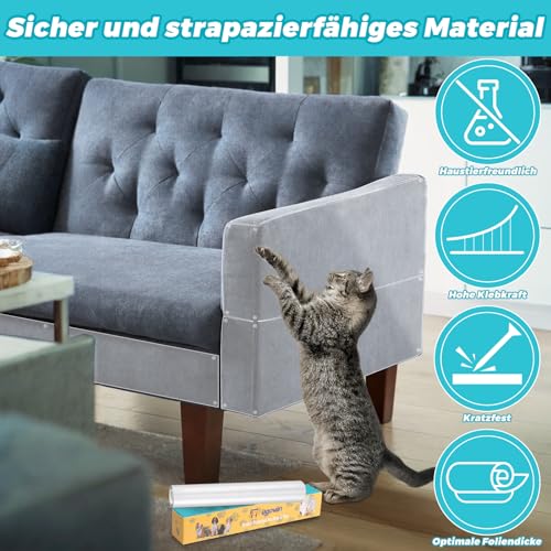 Kratzschutz Sofa Katze, Kratzfolie Katzen Selbstklebend 30cm x 5m, Anti Kratz Folie für Katzen und Hunde, Kratzschutzfolie Transparent für Möbel Couch Sofa Wand Tür Schutz