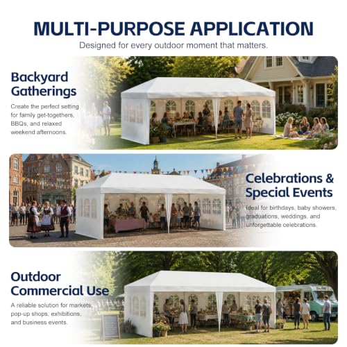 Image of 10' x 20' Outdoor Canopy Tents with 4 Detachable Sidewalls, Patio Gazebo Tents, Shade Shelters for Birthday, Events, Party, Wedding, Gatherings and Patio