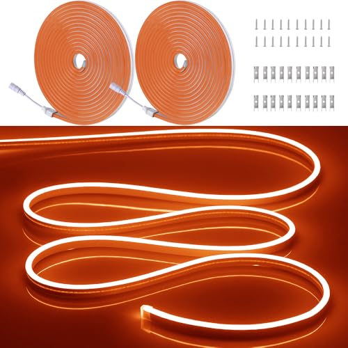 Image of 32.8FT /10M /2PCS Orange LED Neon Light Strip with Installation Accessories - Flexible Waterproof 12V DC Rope Lights for Eye-Catching Indoor & Outdoor Decoration [Adapter Not Included]