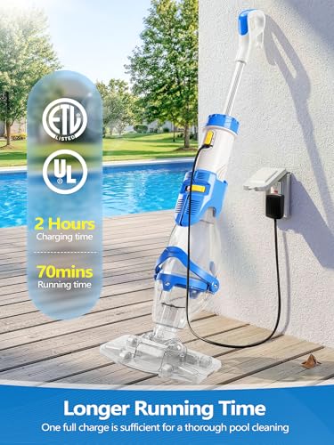 Image of LanOcean Cordless Pool Vacuum for Inground Pool, Flow Adjustable, Transparent Brush Head-Visible Cleaning, 1140GPH Powerful Suction Handheld Pool Vacuum for Above Ground Pool, 70Mins Runtime-Blue