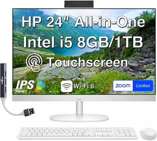 Image of HP 24 Touchscreen All-in-One Desktop Computer for Home, Business and School, 23.8 inch IPS FHD Display (Intel i5-1334U, 8GB DDR4, 1TB SSD, WiFi 6, Webcam, Bluetooth 5.3, Win11P) w /DKZ USB Port Expander