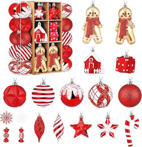 SHareconn 65 Stück Weihnachtskugeln Kunststoff Set, Bruchsicher...