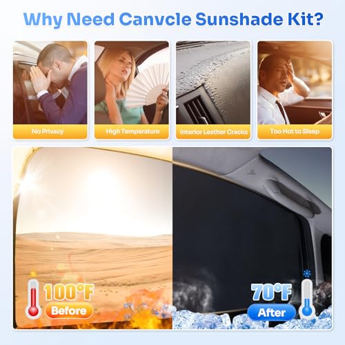Image of Canvcle Window Shades for 1992-2025 2026 Ford Econoline E-Series Van & Motorhome E-150 E-250 E-350 E-450 Accessories Sun Shade Side Window Covers Sun Shield Privacy Protection for Camping Black 2PCS
