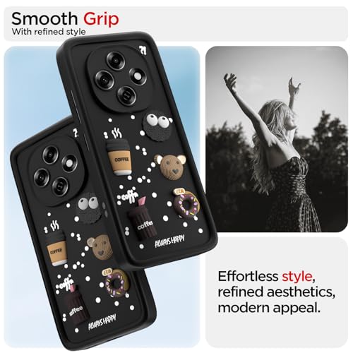 Image of Pikkme Back Cover for Oppo F31 Pro 5G | 3D Bear Silicone Cute & Fun Coffee Cartoon | Full Body Protection Bumper Case (Black)